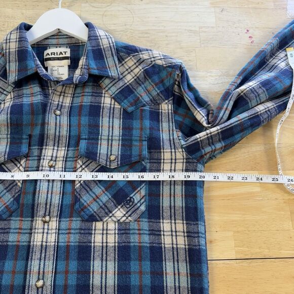 Ariat Huntleigh Retro Plaid Long Sleeve Snap Western Flannel Shirt Small Blue - Picture 11 of 14